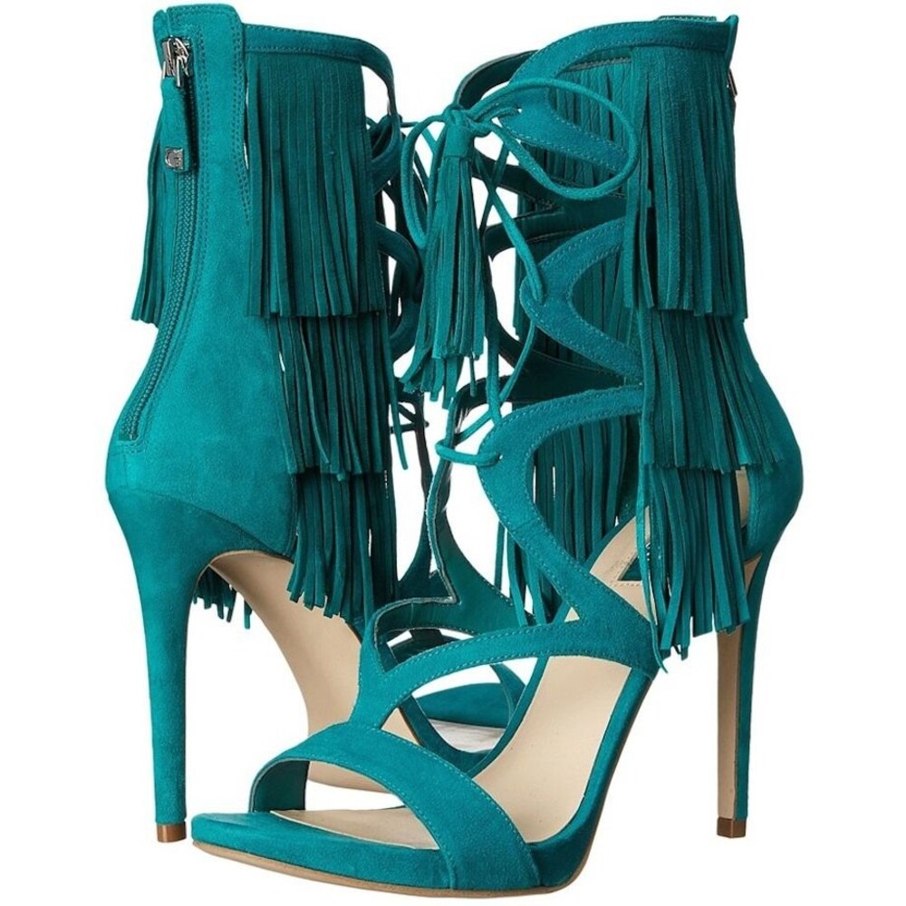 NWOB Guess Abria Fringe Tassel Ghillie Suede Heels